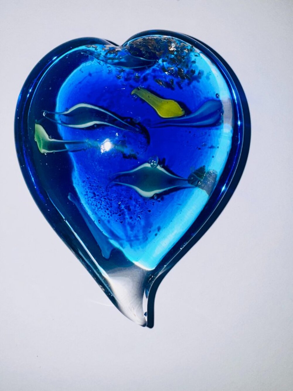 Vtg Glass Eye Studio Art Heart Shaped Cobalt Blue Hand Blown Glass Paperweight
